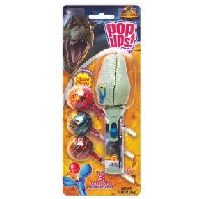   Chupa Chups Pop Ups Lollipop Jurassic World nyalókák tartóval 36g
