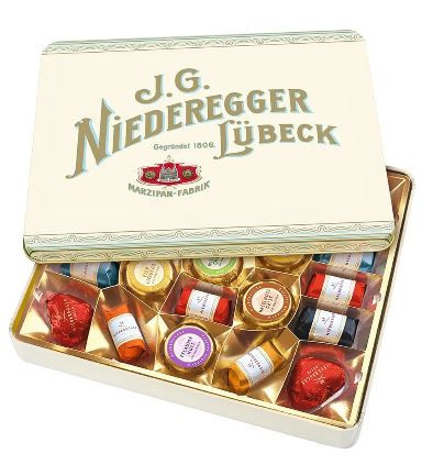 Niederegger Nostalgiedose Fémdoboz Marcipánválogatás 298g