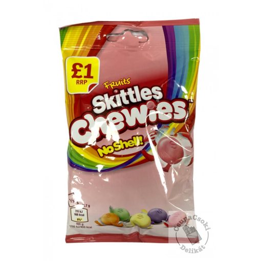 Skittles Chewies No Shell Cukorka gyümölcsös ízesítéssel 125g