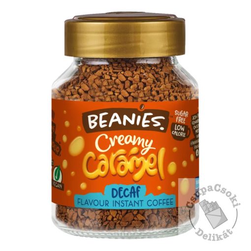 Beanies Creamy Caramel Karamell ízesítésű, koffeinmentes azonnal oldódó kávé 50g