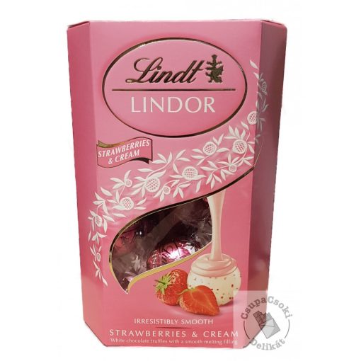 Lindt Lindor Strawberries&Cream Fehércsokoládé golyók epres krémmel töltve 200g